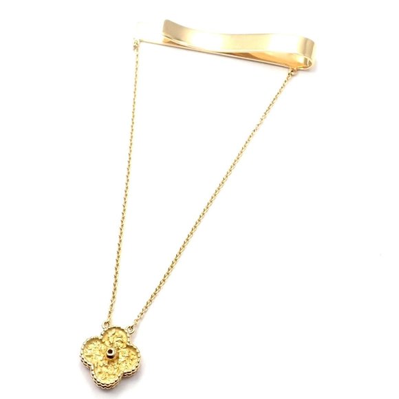 Authentic! Van Cleef & Arpels 18k Yellow Gold Diamond Vintage Alhambra Tie Clip - Picture 9 of 9